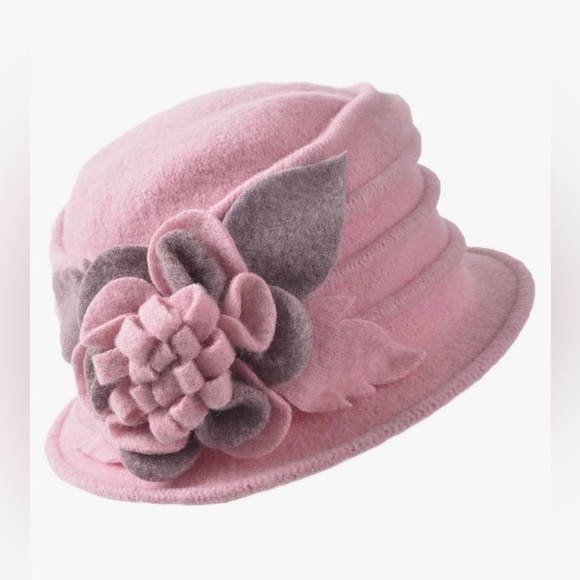 Vintage Style 1920s Hat Women Floral Wool Dress Cloche Pink Floral - Picture 1 of 11